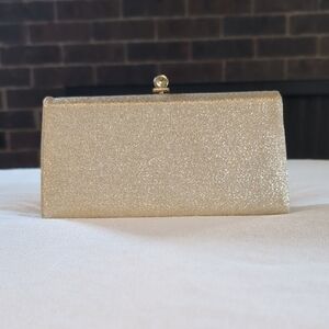 Vintage Ladies Cocktail Evening Handbag Purse Gold Tone Hand Clutch with Chain